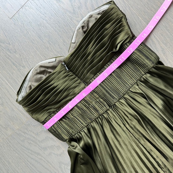 AMUR Pleated Strapless Belle Maxi Dress Satin Olive Green Sweetheart - Size 2 - Picture 13 of 16